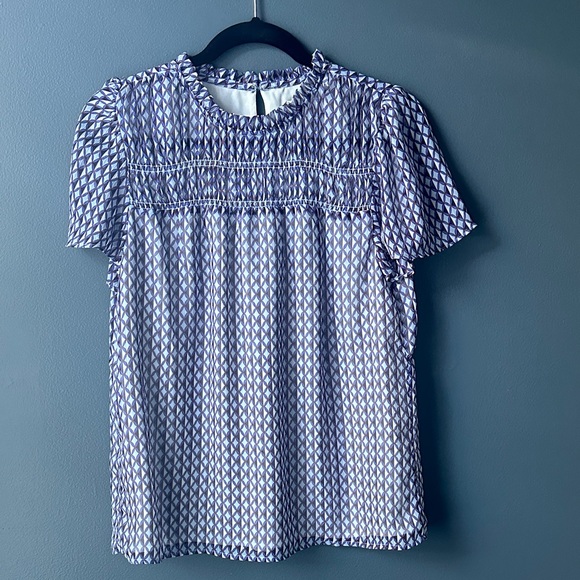 🤍 NWOT LOFT top size small blue white new short sleeved - Picture 1 of 11